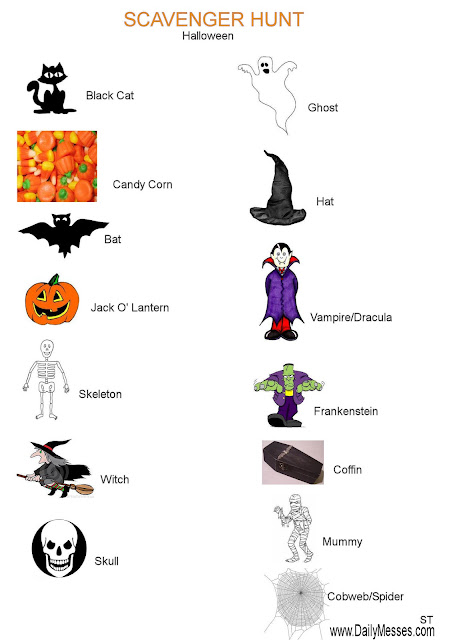 Halloween scavenger hunt list