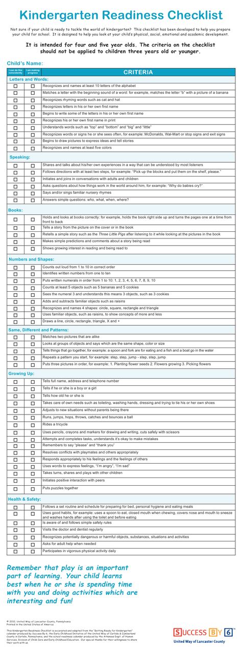 Kindergarten social emotional checklist