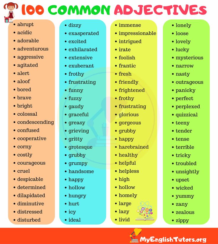 Adjectives word lists