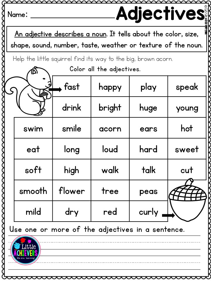 List of adjectives first grade