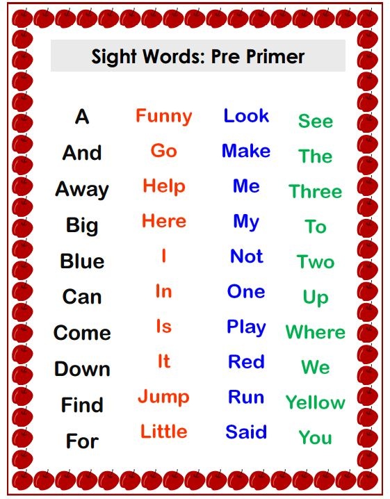 Dolch sight words for preschool