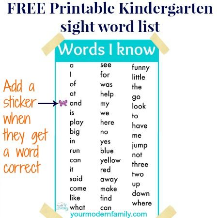 What sight words should a kindergartener know