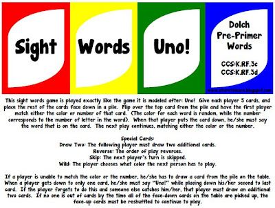 Sight word card games
