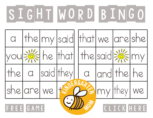 Sight words 4 year olds