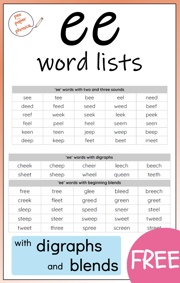 List Of Ee Words With Long E Sound