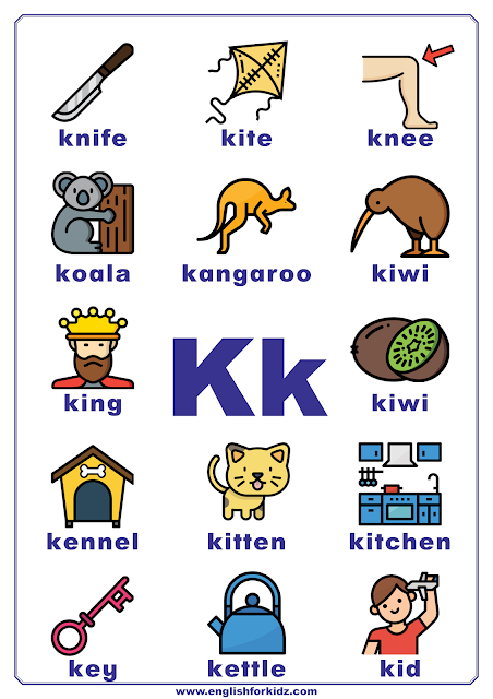 Words That Start With Letter K For Kindergarten