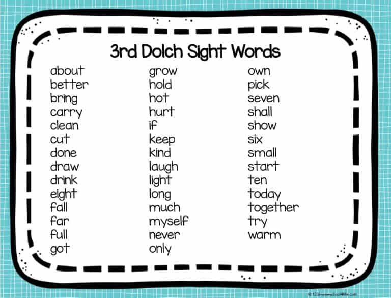 3 year old sight words list