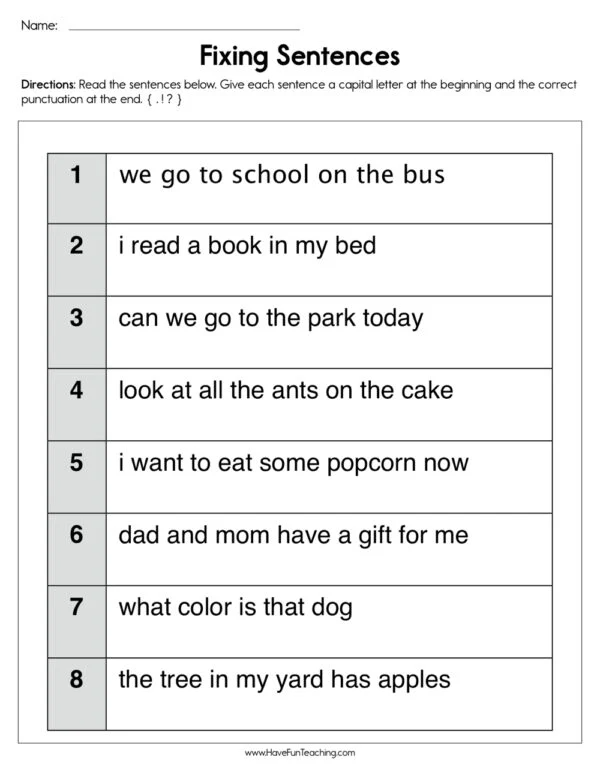Simple sentences for toddlers