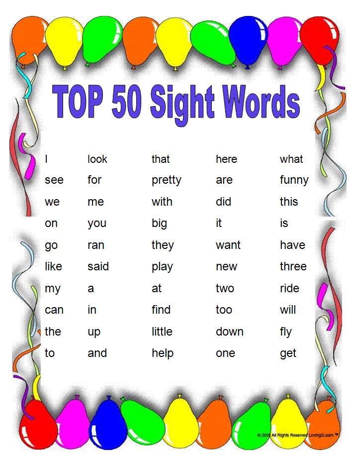 Sight word learning