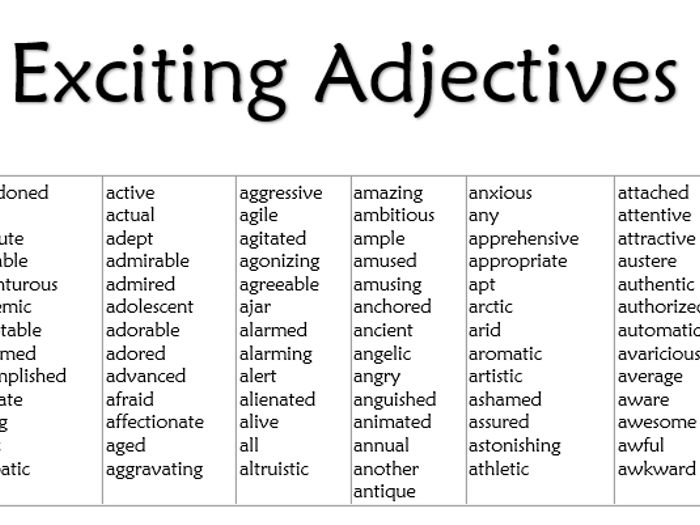 Excite прилагательное. Adjectives. Exciting adjectives. List of adjectives. Adjectives activities
