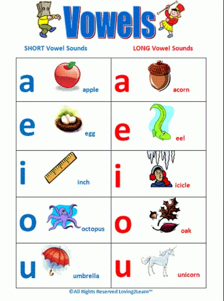 Vowels sounds long and short