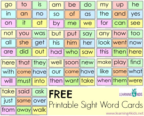 3 year old sight words list