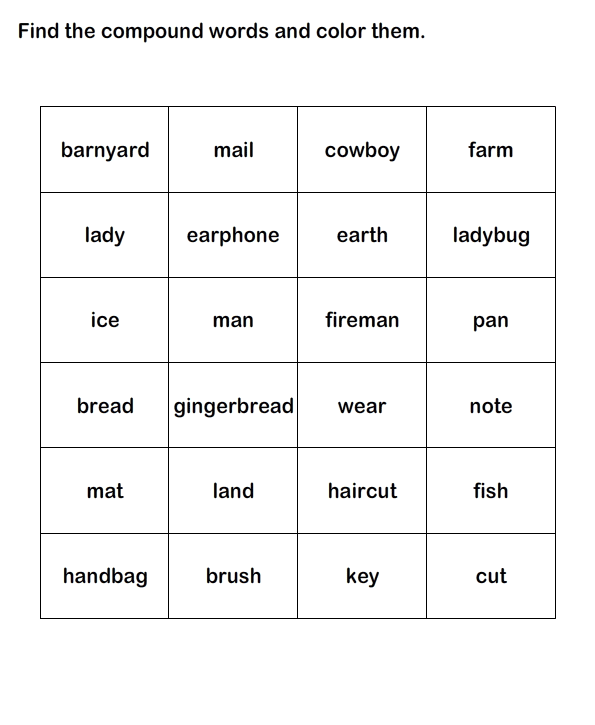 Compound word list with pictures