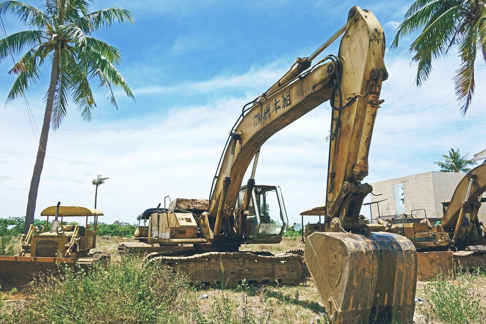 Construction site excavator