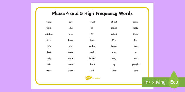 High frequency words examples