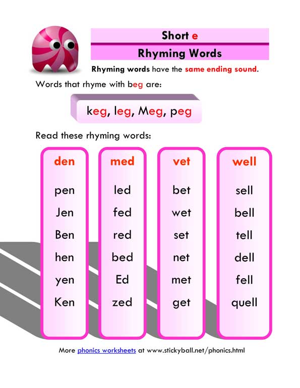 Rhyming words for 1st graders