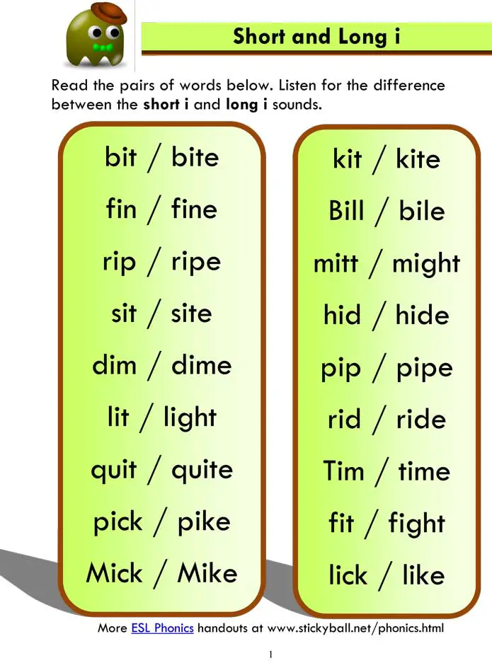 Word With Long A Sound List   Short I And Long I 